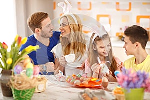 Family preparing Easter festivity