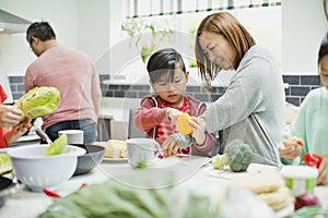 Family Preparing Vegetables for a Stir Fry