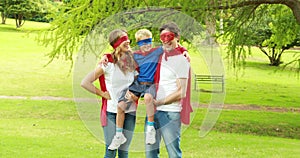 Family pretending to be superhero