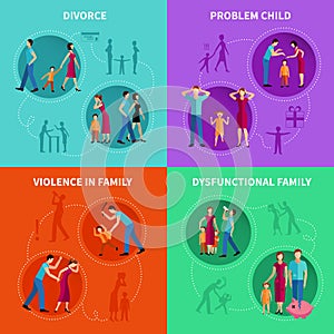 Family Problems Decorative Icons Set