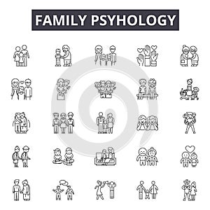 Family psyhology line icons for web and mobile design. Editable stroke signs. Family psyhology outline concept