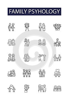 Family psyhology line vector icons and signs. family, concept, character, psychologist, mental, sad, depression,girl