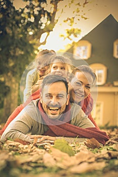 Family pyramid. Autumn season.