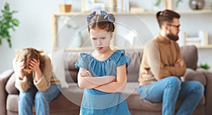 Family quarrel divorce parents and child swear, conflict