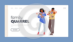 Family Quarrel Landing Page Template. Miscommunication Between Male and Female Family Characters Vector Illustration