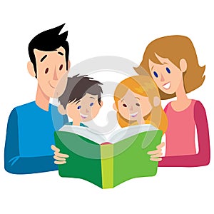 Family reading green interesting book