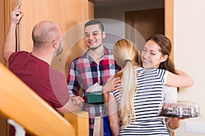 Family receiving visitors