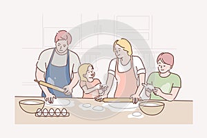 Family, recreation, cooking, fatherhood, motherhood, childhood concept