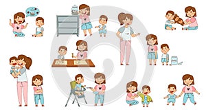 Family Relations with Siblings Playing nd Warring with Each Other Vector Set