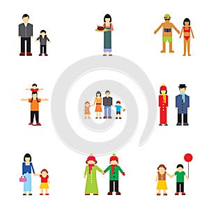 Family relatives icons set, flat style