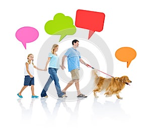 Family Relaxation with Dog and Speech Bubbles