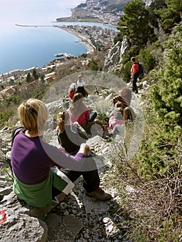 Family resting in the countryside photo