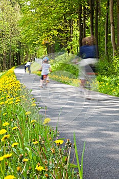 Family riding bicycle at park