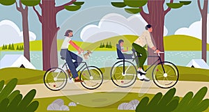 Family riding bikes vector concept