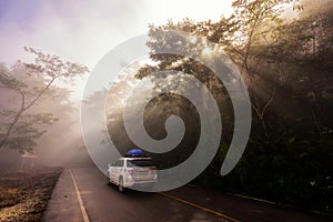 Family road trip by SUV car