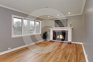 Family room with brick fireplace