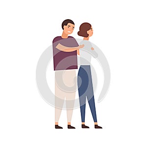 Family row flat vector illustration. Young couple feeling aggrieved. Quarrel result, resentment, relationship problems