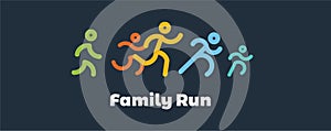 Family run race. colorful Runners.logo for running competition. vector illustration