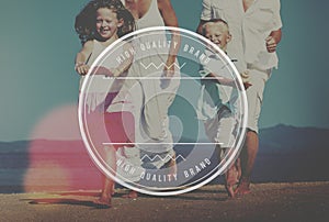 Family Running Playful Vacation Beach Badge Concept