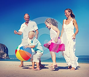 Family Running Playful Vacation Beach Holiday Concept