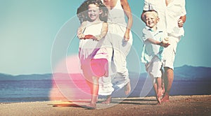 Family Running Playful Vacation Beach Holiday Concept