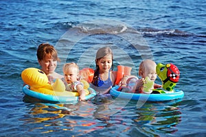 Family in sea