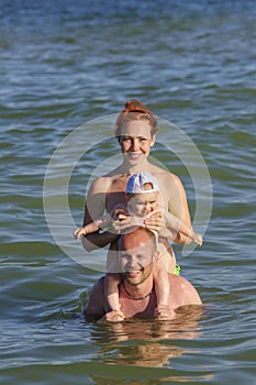 Family in sea water