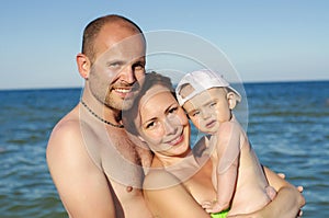 Family in sea water