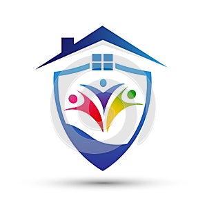 Family shield logo family home protection safety security logo on white background