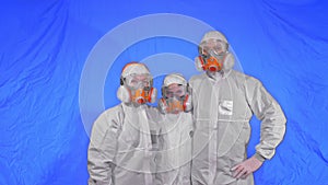 Family shield protect, to save life from virus. People portrait, wearing protect medical aerosol spray paint mask