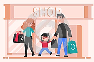 Family, shopping, leisure, motherhood, fatherhood, childhood concept