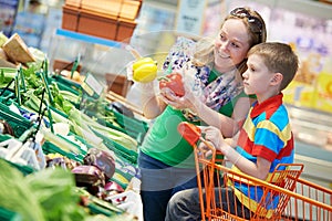 Family shopping at supermarket