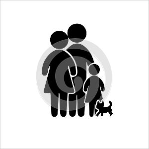 Family silhouette, isolated, black on the white with pet dog