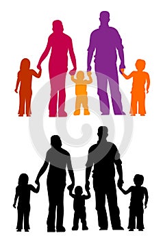 Family silhouettes parents and children vector illustraion people