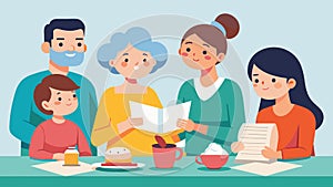 A family sitting around a table passing down a cherished family recipe while also passing down the stories and struggles photo