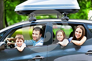 Family sitting in the car