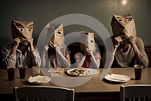 A family sitting at the kitchen table, economic crisis, inflation, impoverishment