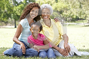 Family Sitting In Park