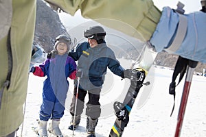 Family Skiing in Ski Resort