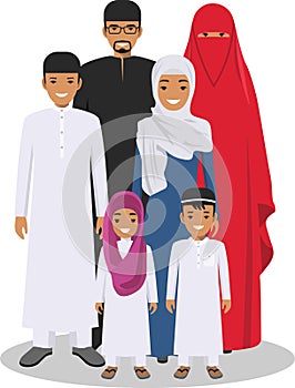 Family and social concept. Arab people generations at different ages. Arab people father, mother, son and daughter