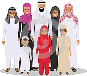 Family and social concept. Arab person generations at different ages. Muslim people father, mother, grandmother