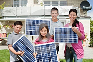 Family with solar panels