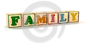 Family Spelled Out in Child Color Blocks