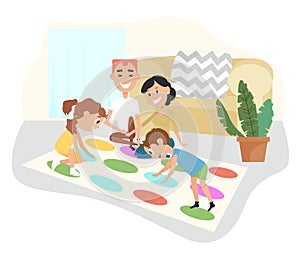 Family playing twister with children photo