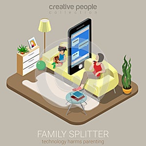 Family splitter social parenting internet flat vector isometric