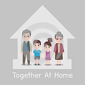 Family Stay home stay safe together at home, Social Distancing