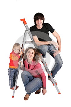 Family on step-ladder