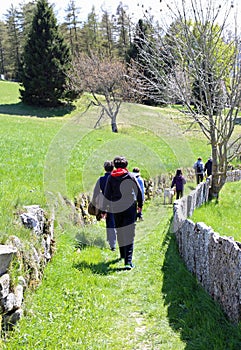 Family stroll along a trail