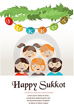 Family in the sukkah . sukkot Jewish holiday photo