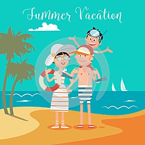 Family Summer Vacation. Happy Family on the Sea.